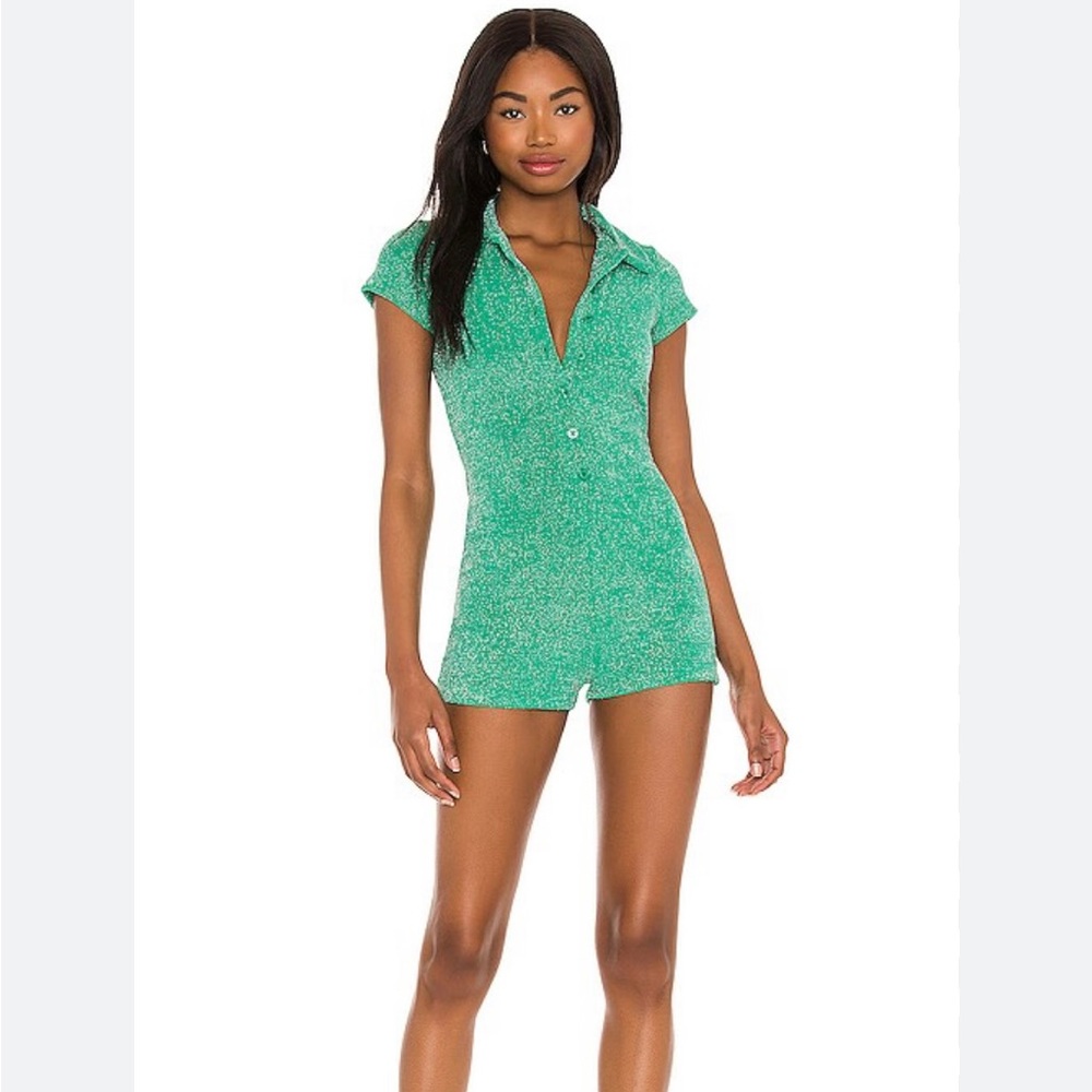 Frankie’s Bikinis Rose Terry Romper in Mistletoe size M